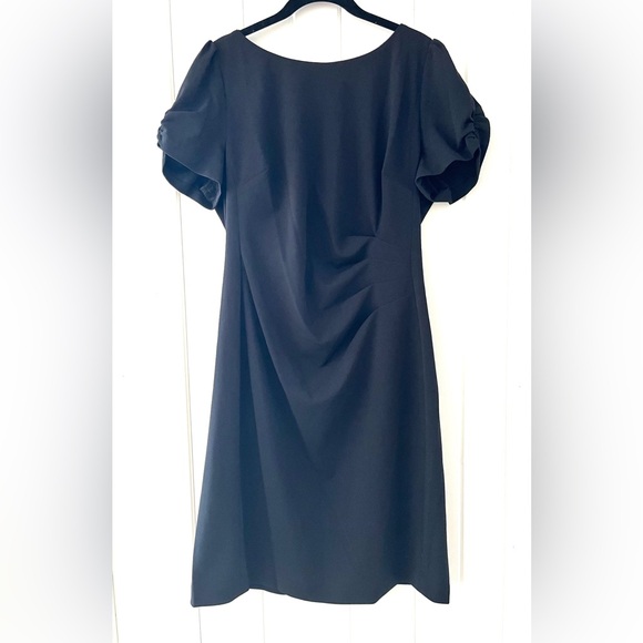 Karl Lagerfeld Black Puff-Sleeve Side-Pleated Dress, Sz 16 (P2P 20”) - Picture 5 of 9